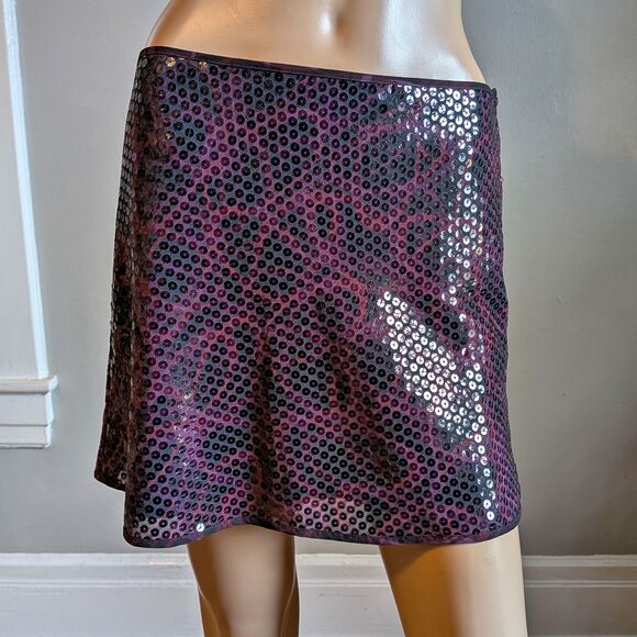 Vintage Y2K Express Mini Skirt Sequins Purple Swirl Party Clubbing Size 3/4 - Picture 1 of 8